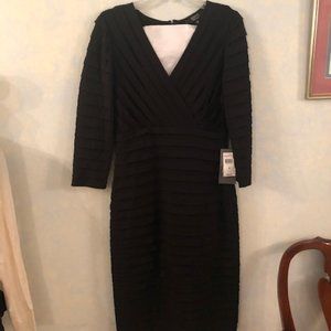 Pleat detail long sleeve black cocktail dress